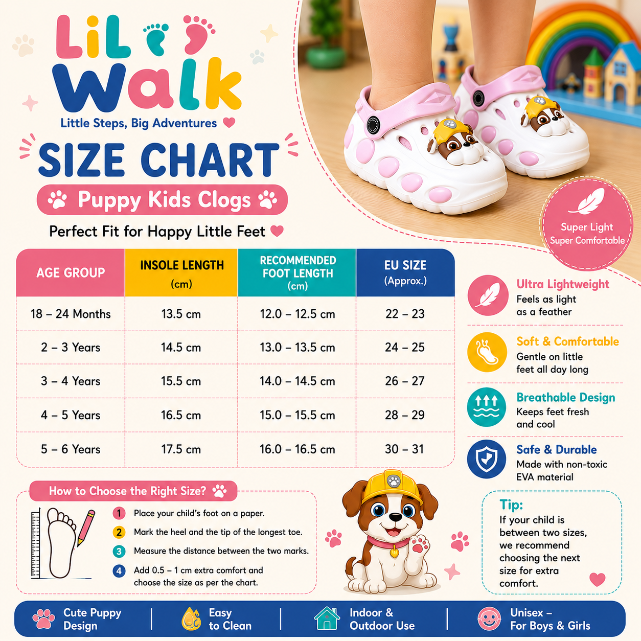 LilWalk Puppy Clogs for Kids