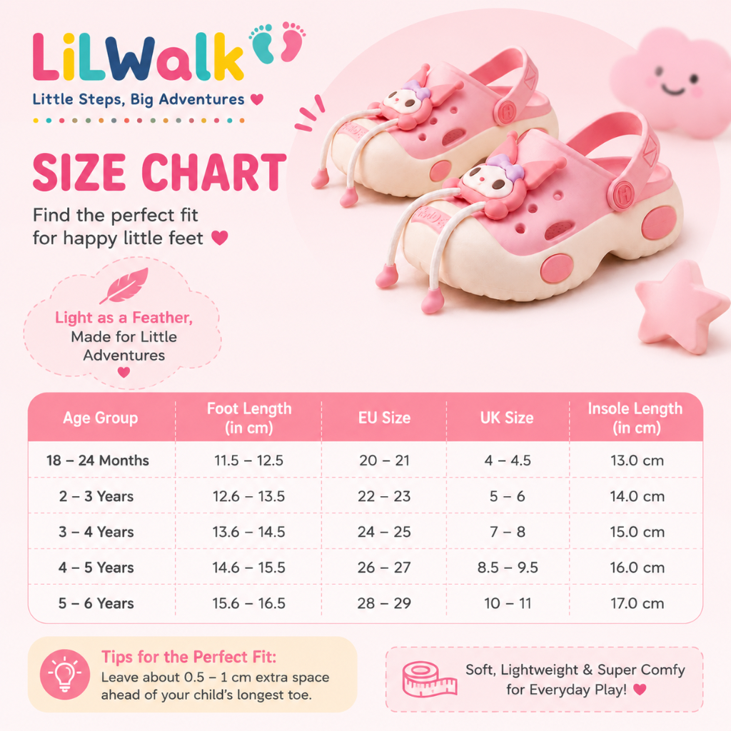 LilWalk Pink Cartoon Kids Clogs