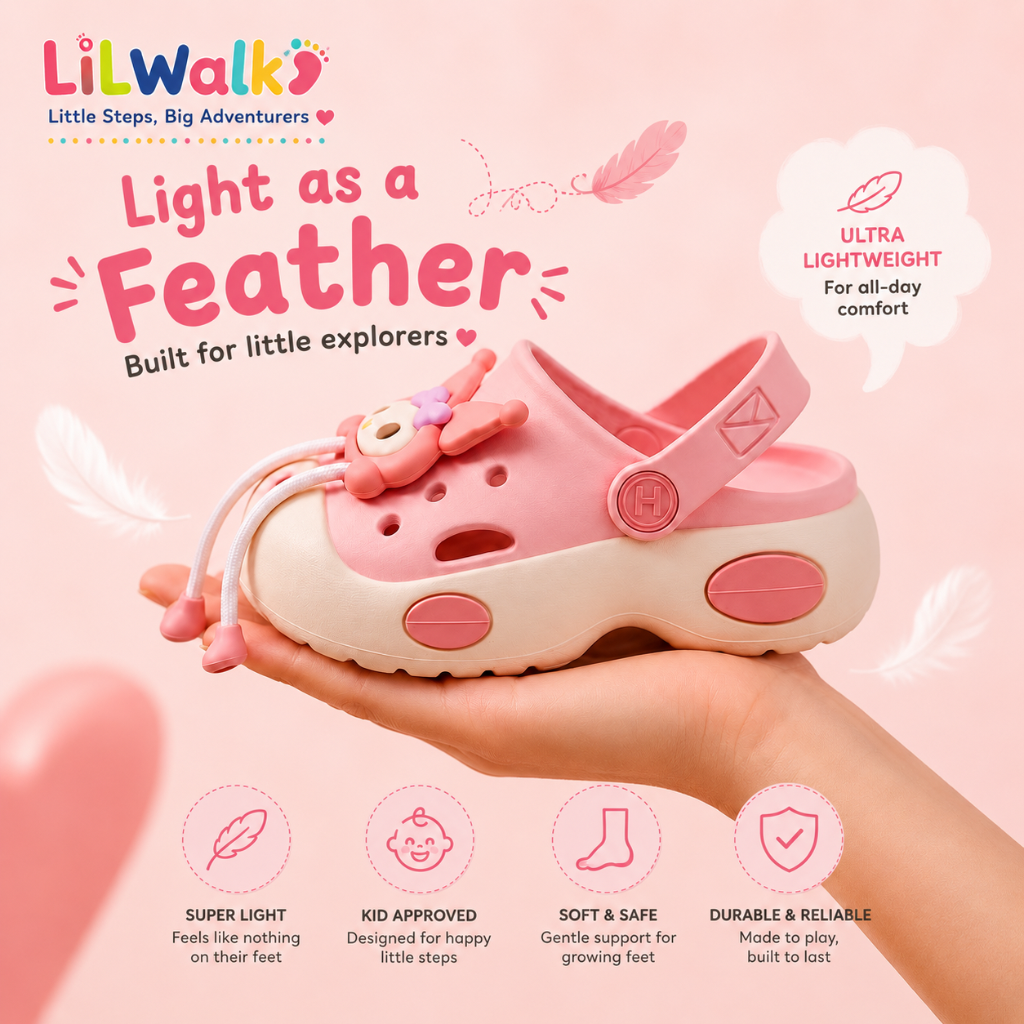 LilWalk Pink Cartoon Kids Clogs